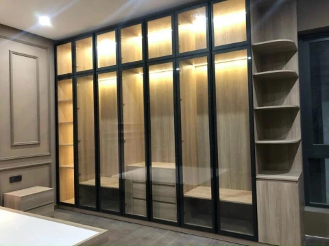Tủ quần áo gỗ cao cấp MDF phủ Melamine cánh Kính - Khung Nhôm TCKCC01